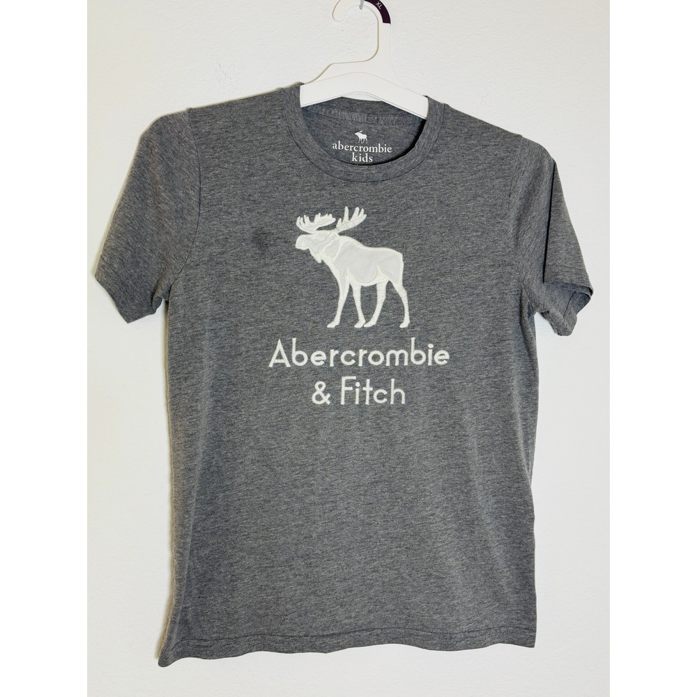 Abercrombie Kids Boys Grey Moose Logo Graphic T-Shirt Size 13/14 XL‎ Heathered